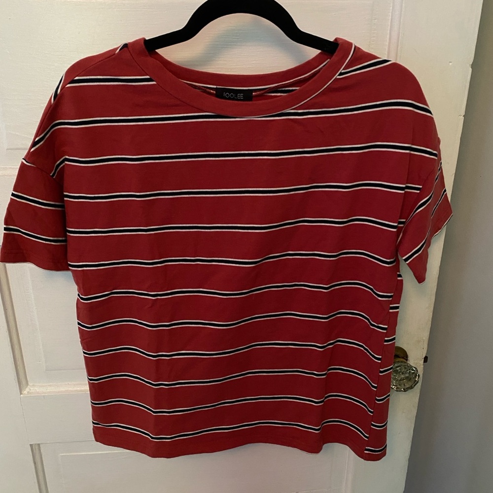 Boxy cropped striped tee - soft, thick jersey knit - size small
